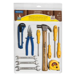 KIT DE FERRAMENTAS 11 PCS MARTELO TRENA ALICATE ESTILETE CHAVES DE FENDA E CHAVES FIXAS